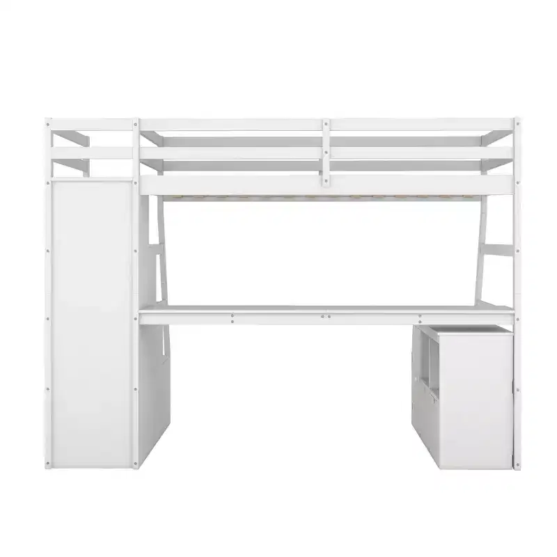 Lit mezzanine simple avec 7 tiroirs, 2 étagères, armoire et bureau pour enfants et adolescents
