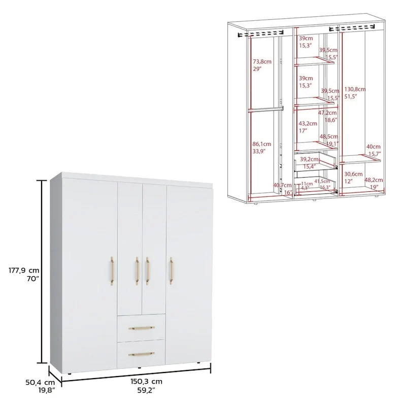 Armoire Bariloche avec tringles, étagères et 2 tiroirs
