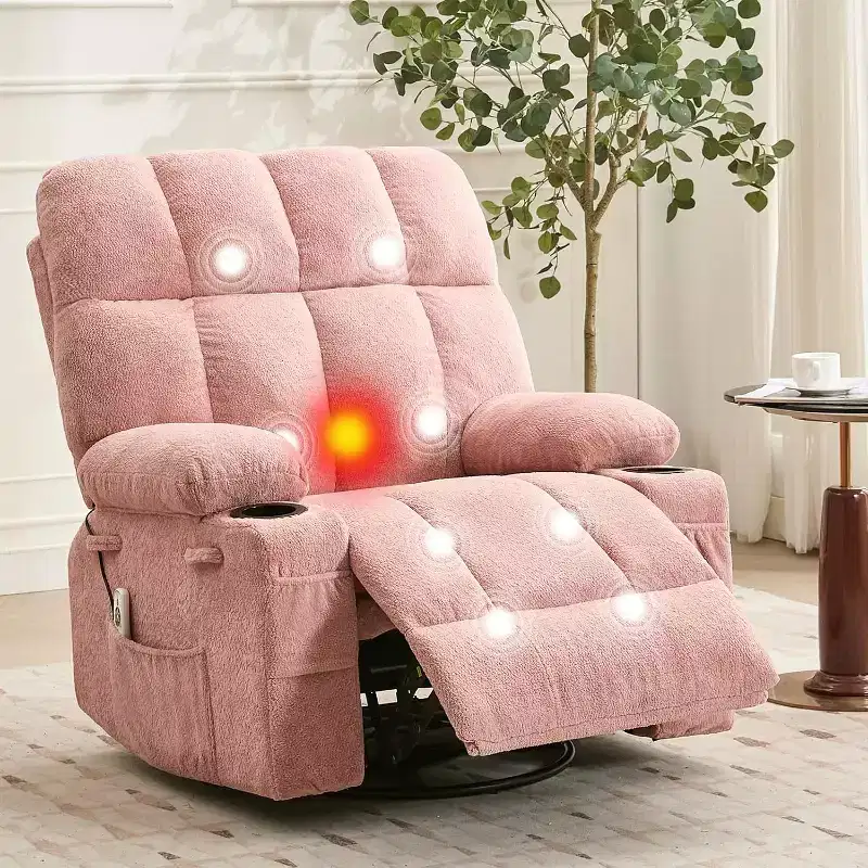 Fauteuil inclinable surdimensionné pour adultes, canapé berçant pivotant manuel, poches latérales et porte-gobelets pour personnes fortes et de grande taille, salon