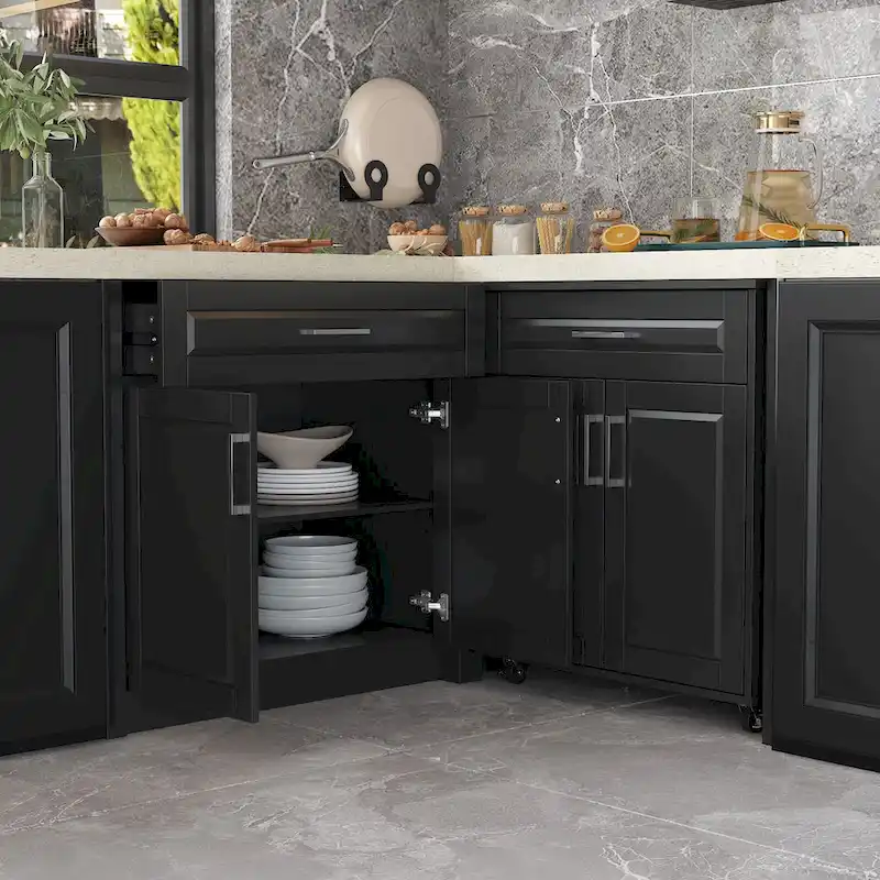 Meuble d'angle de cuisine efficace, îlot de cuisine en L : Grand espace de rangement avec tiroirs à glissière fluide, comptoir UV