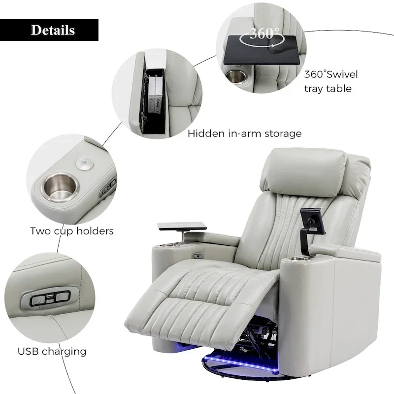 Fauteuil inclinable motorisé de cinéma maison multifonctionnel pivotant à 270°