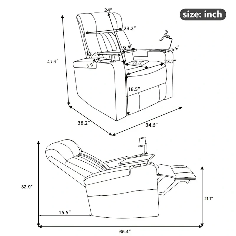 Fauteuil inclinable motorisé de cinéma maison multifonctionnel pivotant à 270°
