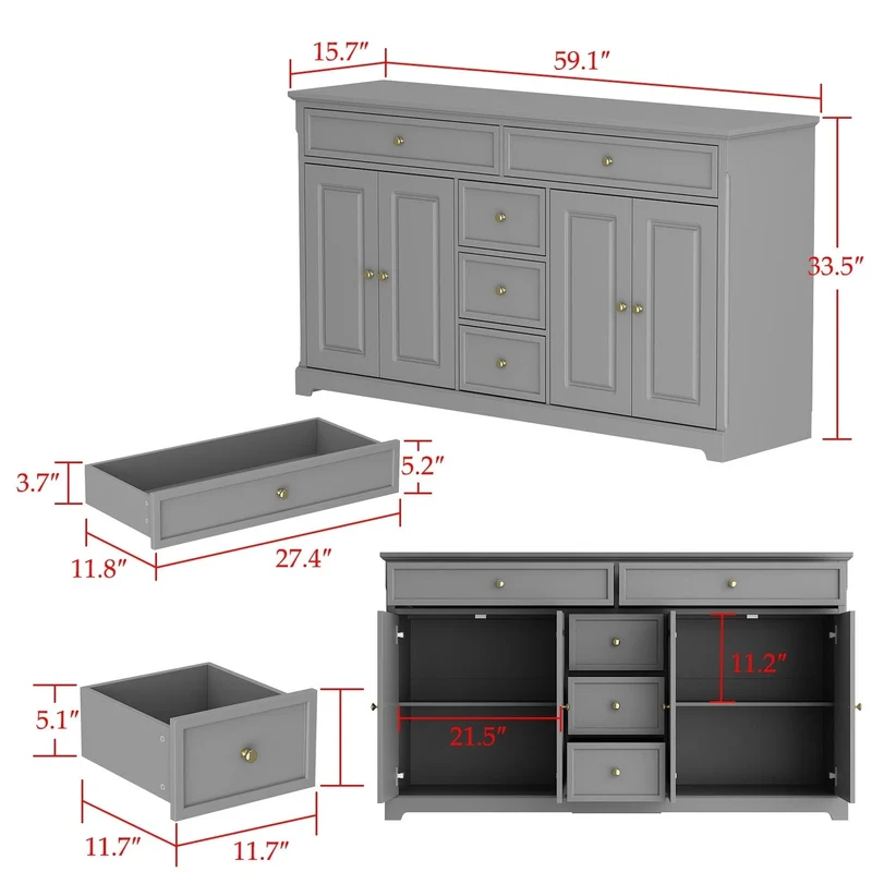 Buffet bahut 150 cm blanc laqué moderne contemporain du milieu du siècle