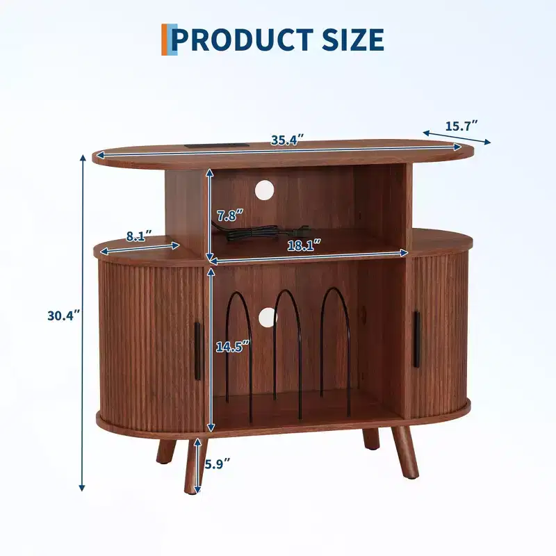 Meuble de lecture de disques vinyles de style Mid-Century Modern, Étagère de tourne-disque en bois, Meuble de rangement ouvert pour vinyles, pour salon, chambre à coucher