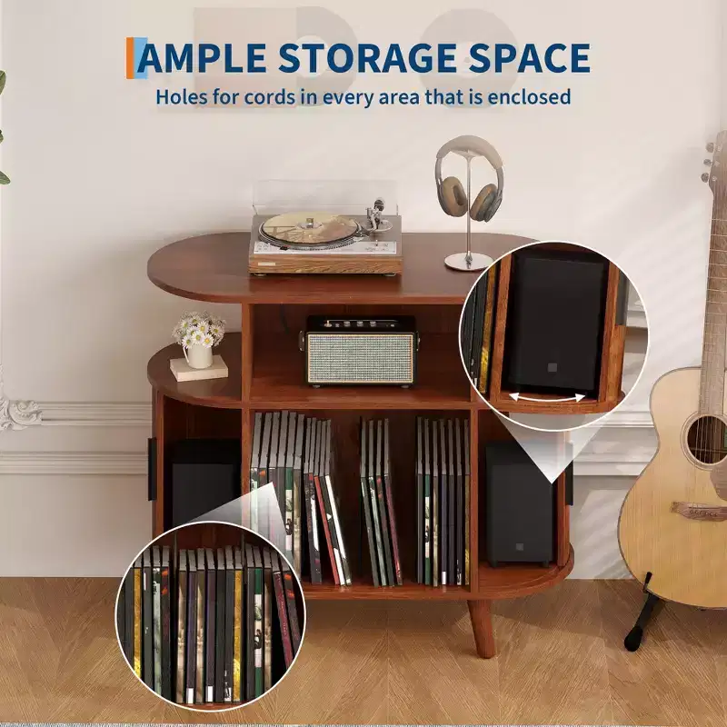 Meuble de lecture de disques vinyles de style Mid-Century Modern, Étagère de tourne-disque en bois, Meuble de rangement ouvert pour vinyles, pour salon, chambre à coucher