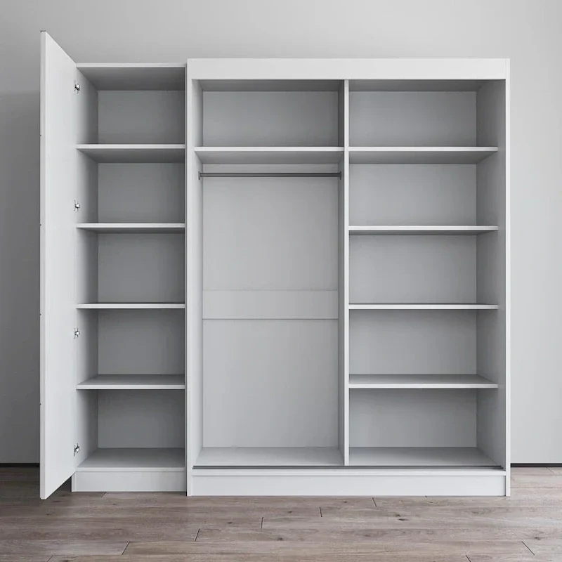 Armoire 2 portes avec miroir, façade vitrée, 2 personnes (Gris / Noir / Blanc)