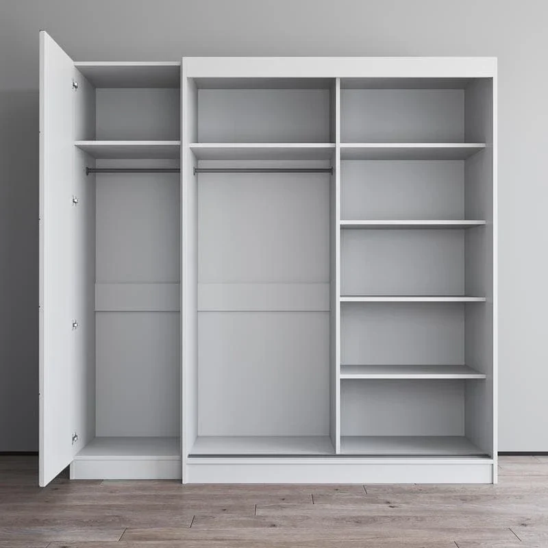 Armoire 2 portes avec miroir, façade vitrée, 2 personnes (Gris / Noir / Blanc)