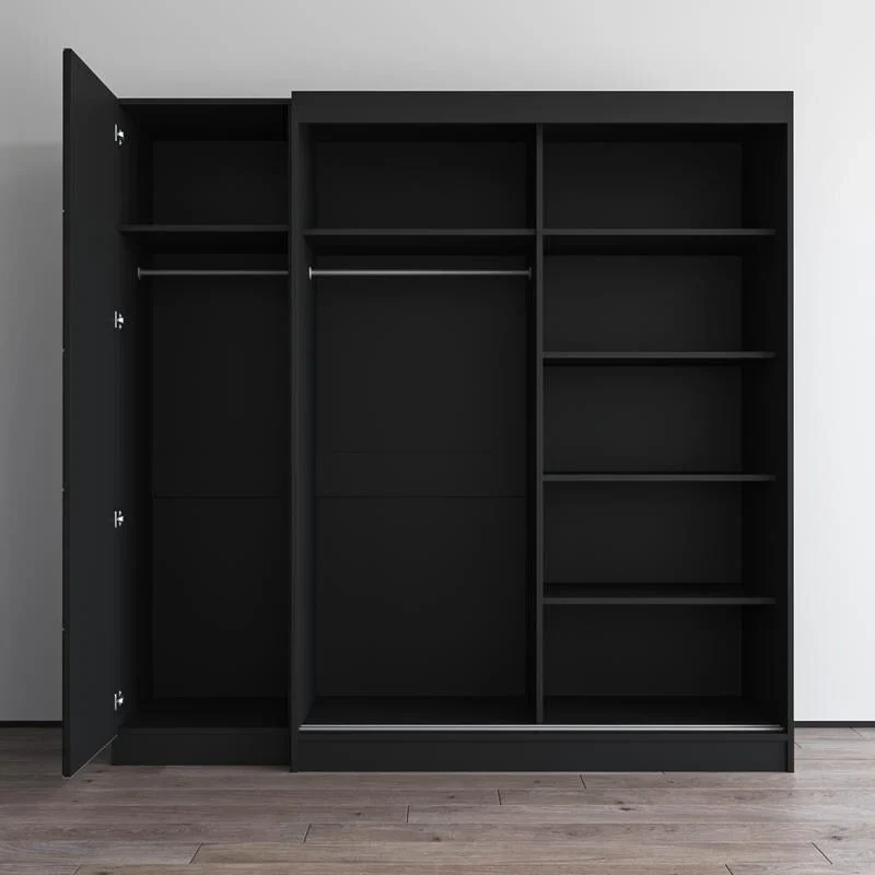 Armoire 2 portes avec miroir, façade vitrée, 2 personnes (Gris / Noir / Blanc)
