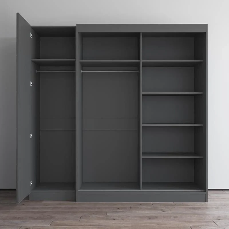 Armoire 2 portes avec miroir, façade vitrée, 2 personnes (Gris / Noir / Blanc)
