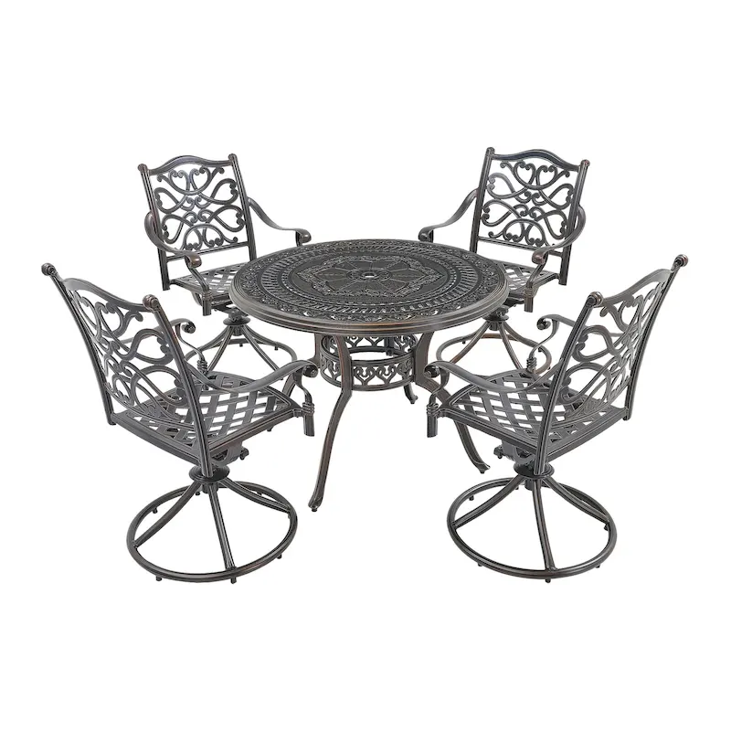 Ensemble de salle à manger d'extérieur 5 pièces en fonte d'aluminium avec 4 chaises pivotantes