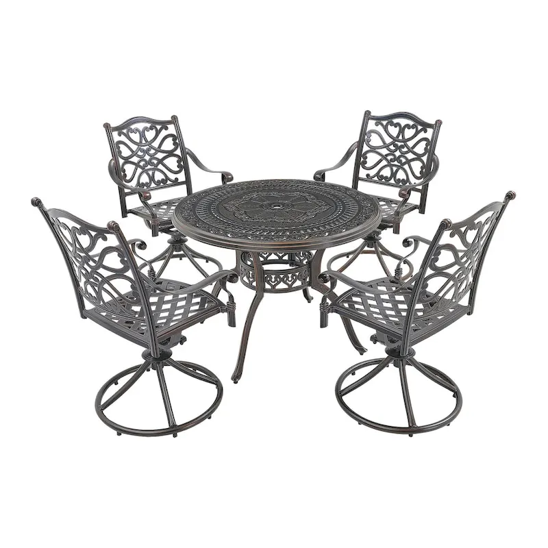 Ensemble de salle à manger d'extérieur 5 pièces en fonte d'aluminium avec 4 chaises pivotantes