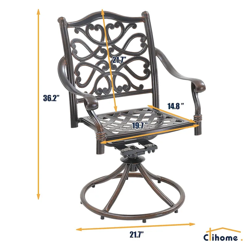 Ensemble de salle à manger d'extérieur 5 pièces en fonte d'aluminium avec 4 chaises pivotantes