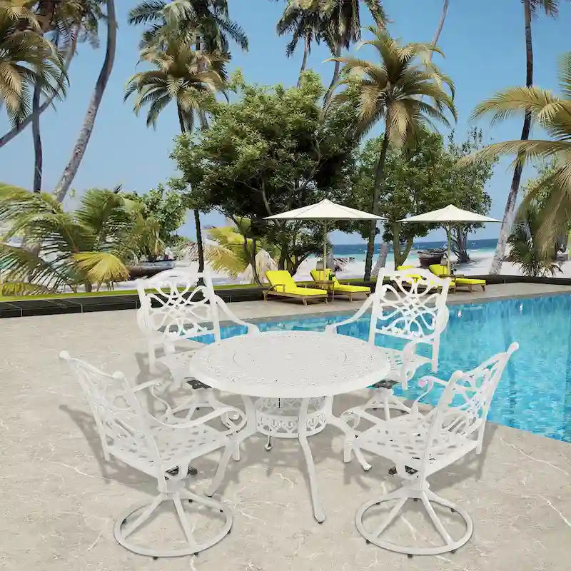 Ensemble de salle à manger d'extérieur 5 pièces en fonte d'aluminium avec 4 chaises pivotantes