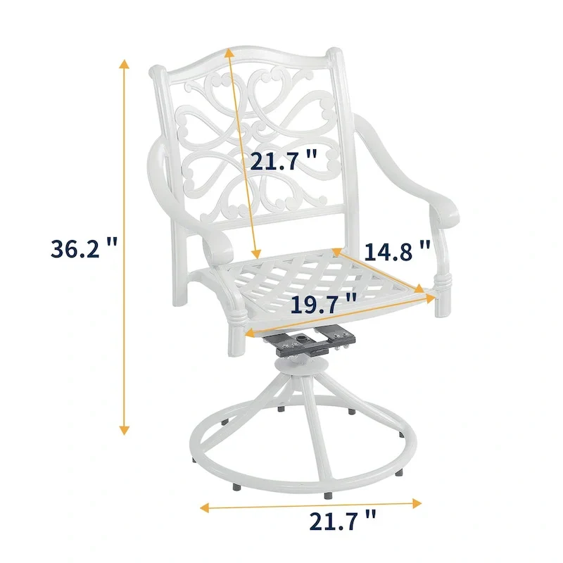 Ensemble de salle à manger d'extérieur 5 pièces en fonte d'aluminium avec 4 chaises pivotantes