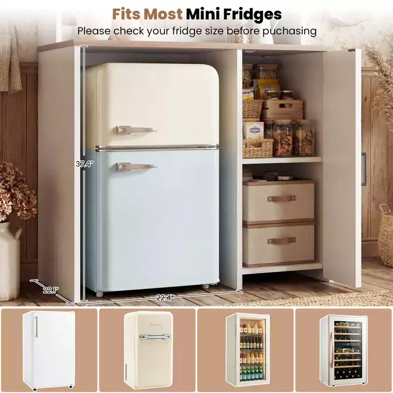 Meuble de cuisine Besiost avec espace mini-réfrigérateur, meuble de bar à café avec étagère de rangement