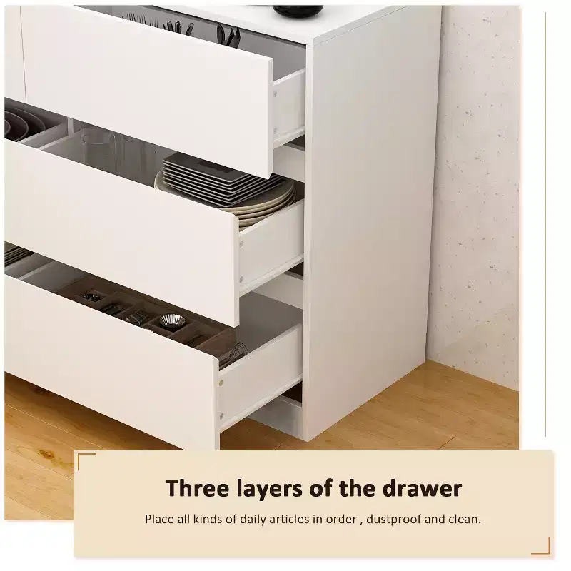 Desserte de buffet intelligente rotative/extensible avec 6 tiroirs, plan de travail étendu, tapis antidérapant, table à manger rotative, îlot de cuisine/garde-manger