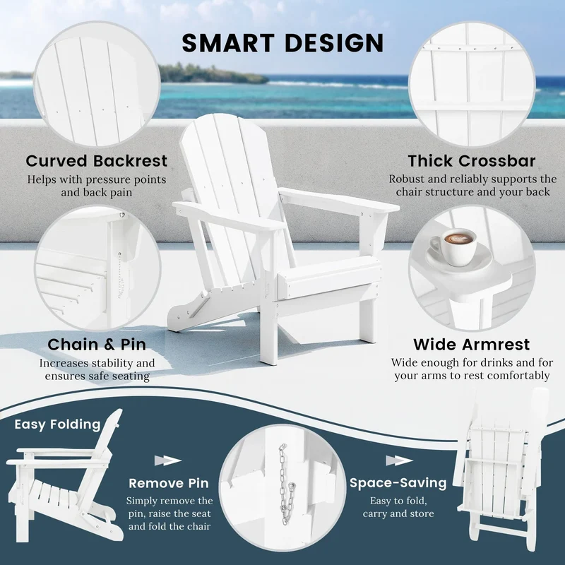 Chaise Adirondack pliante d'extérieur tout temps Polytrends Laguna résistante à la décoloration pour patio
