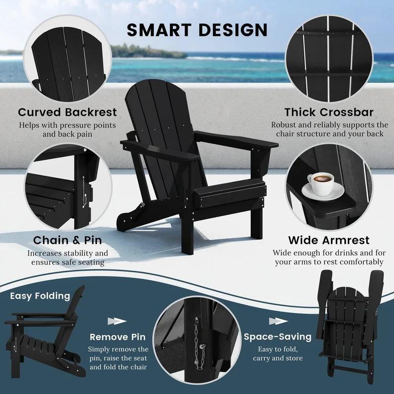 Chaise Adirondack pliante d'extérieur tout temps Polytrends Laguna résistante à la décoloration pour patio