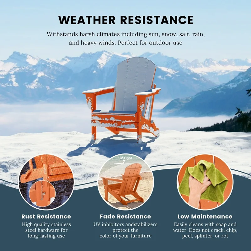 Chaise Adirondack pliante d'extérieur tout temps Polytrends Laguna résistante à la décoloration pour patio