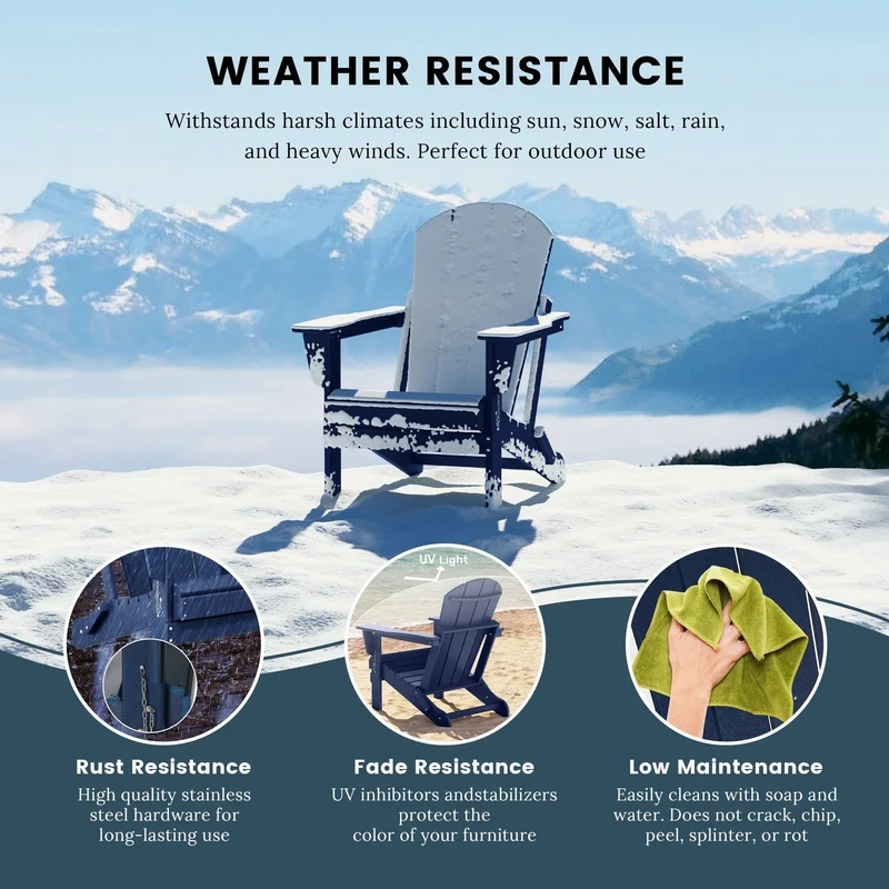 Chaise Adirondack pliante d'extérieur tout temps Polytrends Laguna résistante à la décoloration pour patio