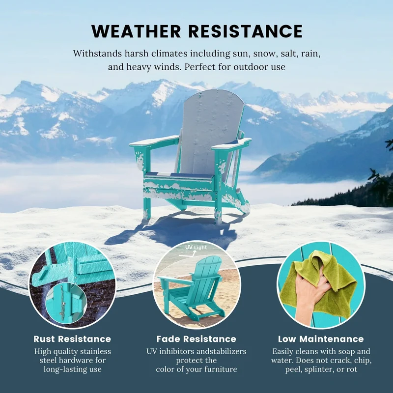 Chaise Adirondack pliante d'extérieur tout temps Polytrends Laguna résistante à la décoloration pour patio