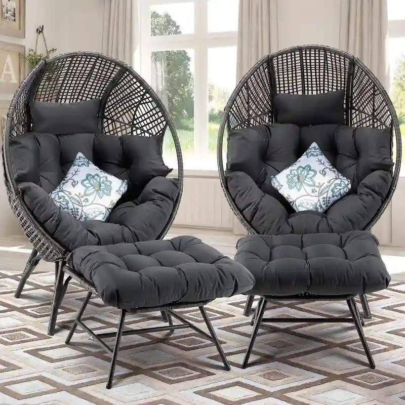 FINCATI Fauteuil Œuf d'intérieur, Fauteuil Œuf d'extérieur 200 kg, Fauteuil Œuf surdimensionné avec pouf, Fauteuil Œuf de luxe confortable avec repose-pieds
