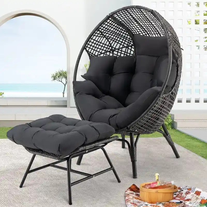 FINCATI Fauteuil Œuf d'intérieur, Fauteuil Œuf d'extérieur 200 kg, Fauteuil Œuf surdimensionné avec pouf, Fauteuil Œuf de luxe confortable avec repose-pieds