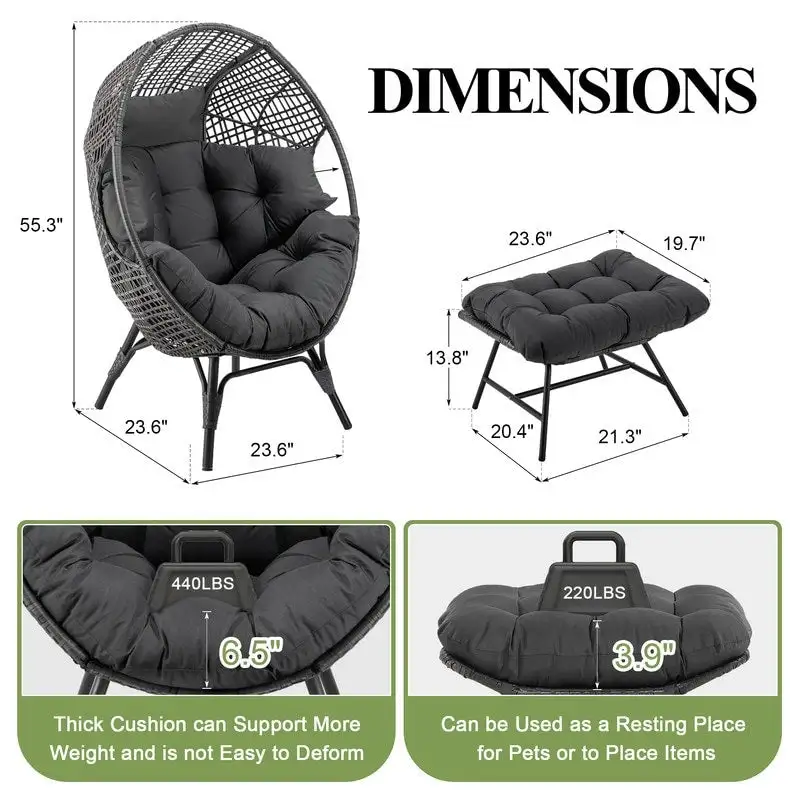 FINCATI Fauteuil Œuf d'intérieur, Fauteuil Œuf d'extérieur 200 kg, Fauteuil Œuf surdimensionné avec pouf, Fauteuil Œuf de luxe confortable avec repose-pieds