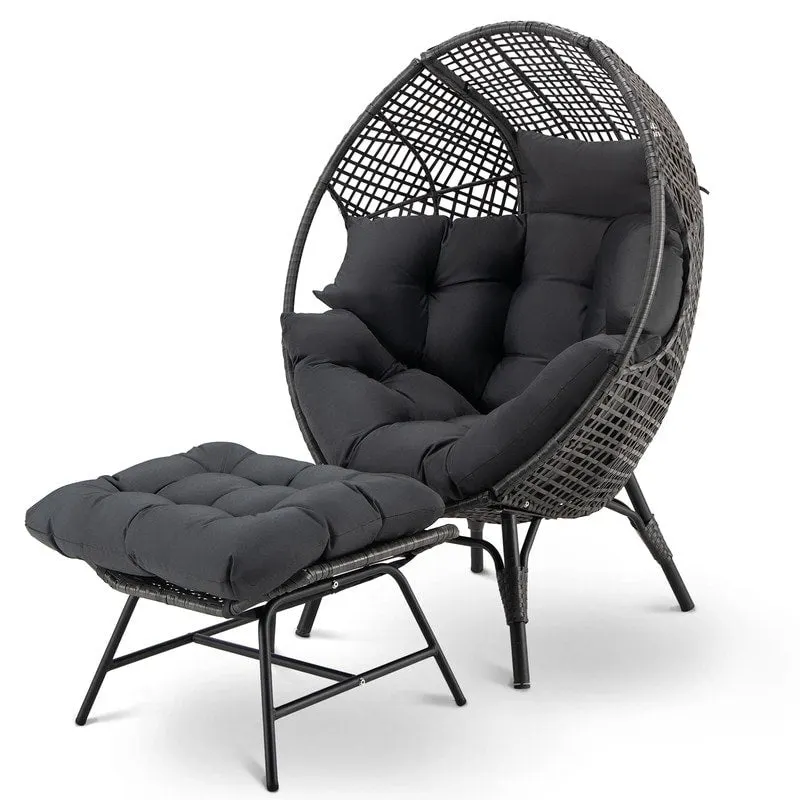 FINCATI Fauteuil Œuf d'intérieur, Fauteuil Œuf d'extérieur 200 kg, Fauteuil Œuf surdimensionné avec pouf, Fauteuil Œuf de luxe confortable avec repose-pieds