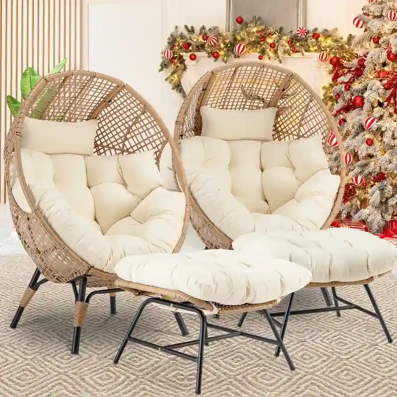FINCATI Fauteuil Œuf d'intérieur, Fauteuil Œuf d'extérieur 200 kg, Fauteuil Œuf surdimensionné avec pouf, Fauteuil Œuf de luxe confortable avec repose-pieds
