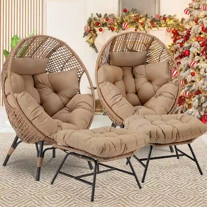 FINCATI Fauteuil Œuf d'intérieur, Fauteuil Œuf d'extérieur 200 kg, Fauteuil Œuf surdimensionné avec pouf, Fauteuil Œuf de luxe confortable avec repose-pieds