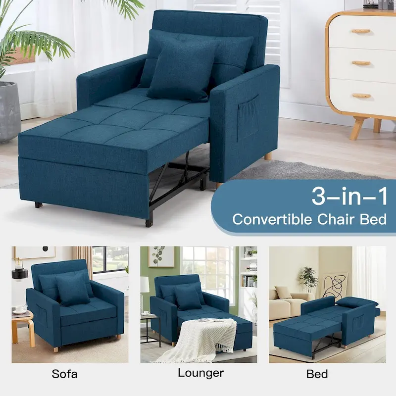 Fauteuil convertible 3-en-1, plusieurs coloris, une place