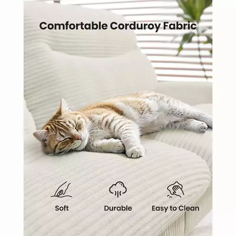 Canapé-lit 168 cm en velours côtelé, avec dossier et accoudoirs réglables, idéal pour les petits espaces, les salons ou les bureaux comme futon.