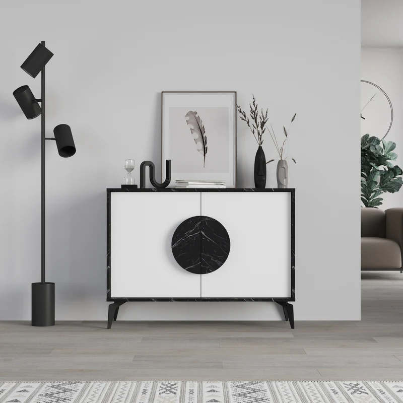 Madia 2 ante effetto marmo colore bianco e nero 110x35,6x82 Gora110