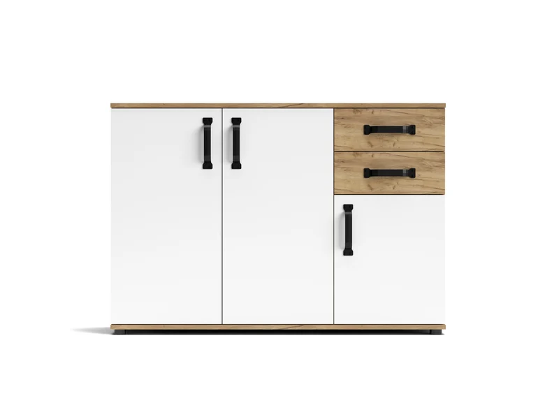 Credenza 3 ante e 2 cassetti 120x32x83 colore rovere bianco Mosso MO4