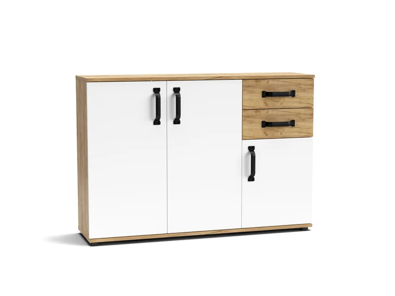 Credenza 3 ante e 2 cassetti 120x32x83 colore rovere bianco Mosso MO4