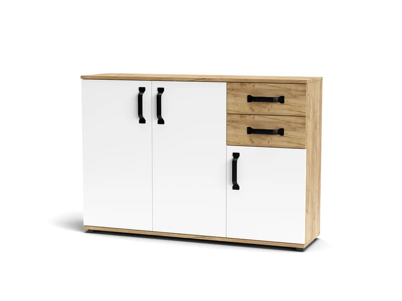 Credenza 3 ante e 2 cassetti 120x32x83 colore rovere bianco Mosso MO4