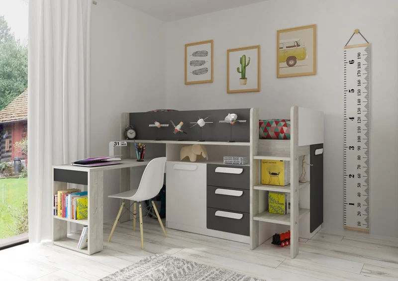 Letto a soppalco con scrivania estraibile colore bianco antracite 6020