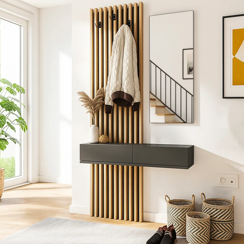 Mobile ingresso con specchio e appendiabiti colore rovere e antracite Elois