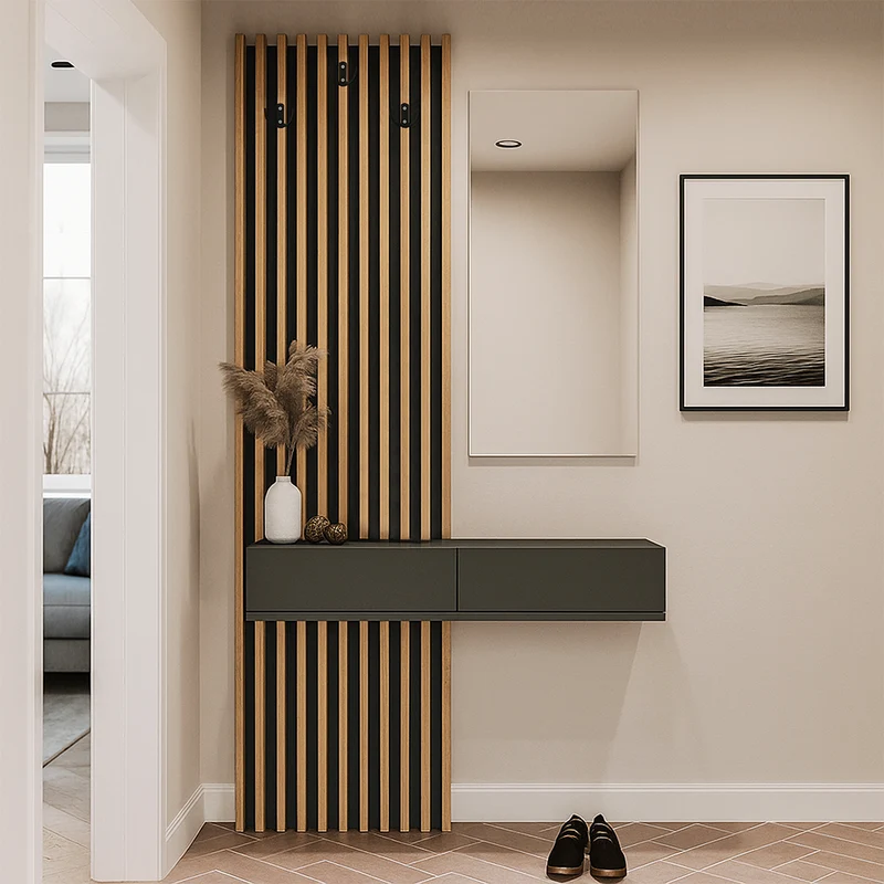 Mobile ingresso con specchio e appendiabiti colore rovere e antracite Elois