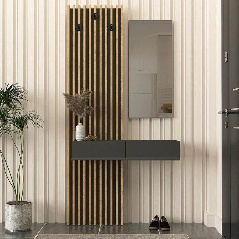 Mobile ingresso con specchio e appendiabiti colore rovere e antracite Elois