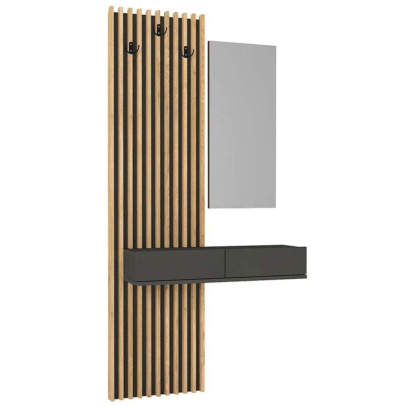 Mobile ingresso con specchio e appendiabiti colore rovere e antracite Elois