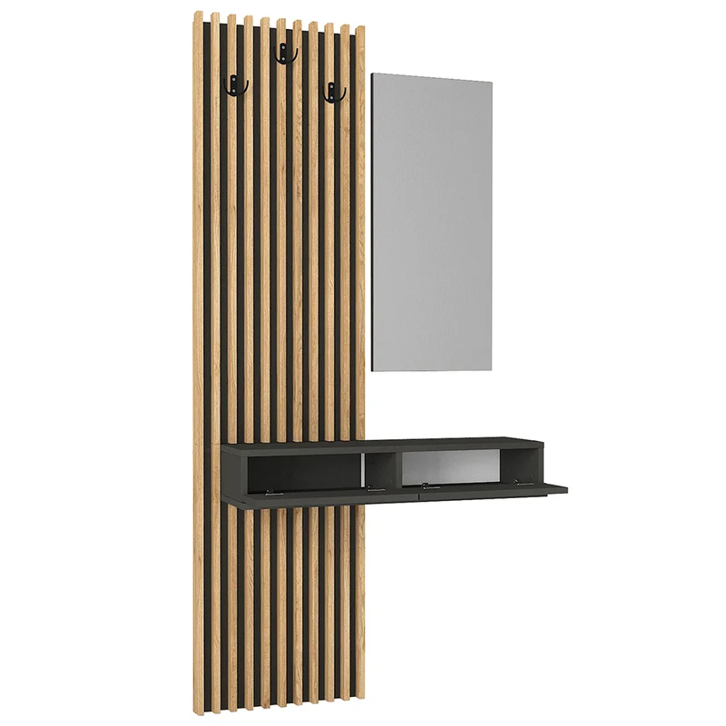 Mobile ingresso con specchio e appendiabiti colore rovere e antracite Elois