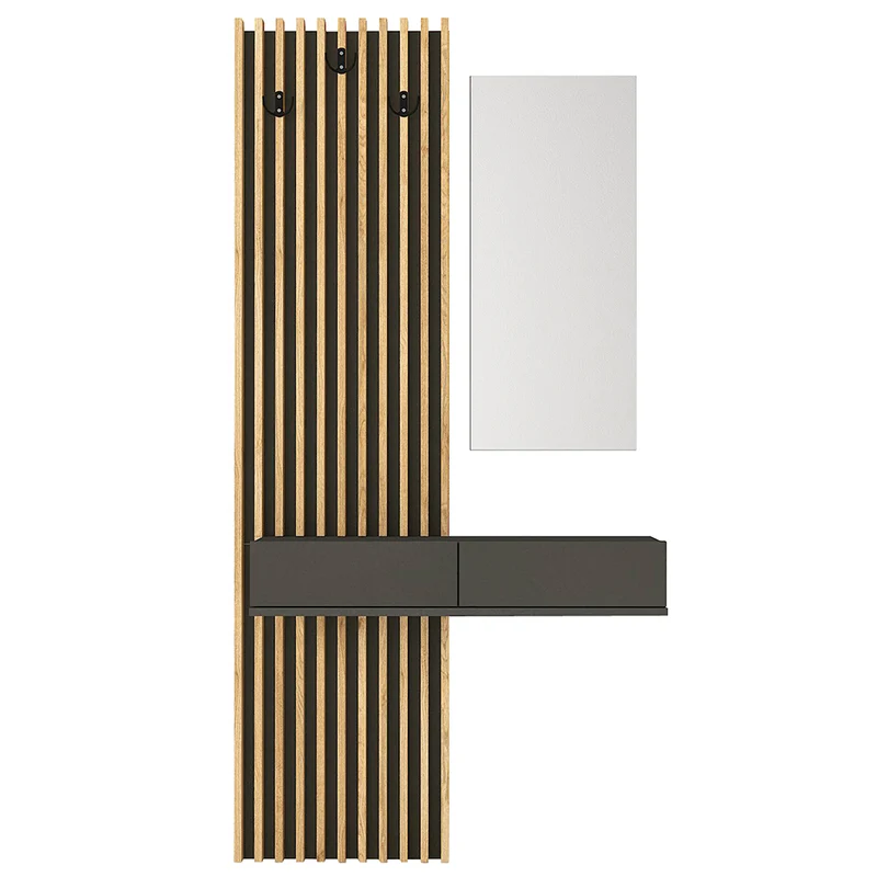 Mobile ingresso con specchio e appendiabiti colore rovere e antracite Elois