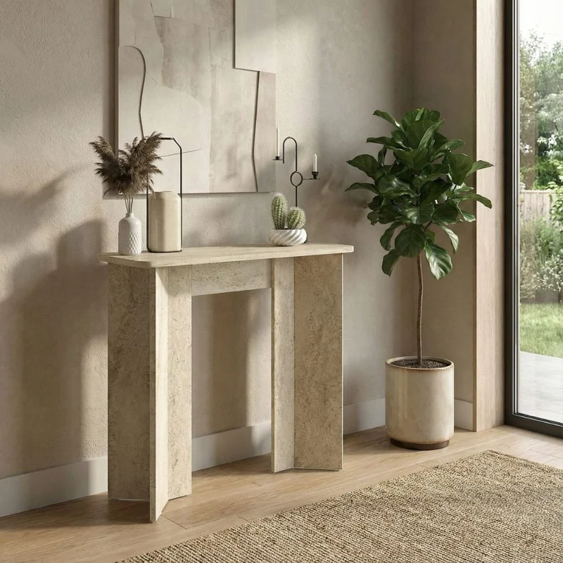 Consolle ingresso travertino con gambe geometriche Mara