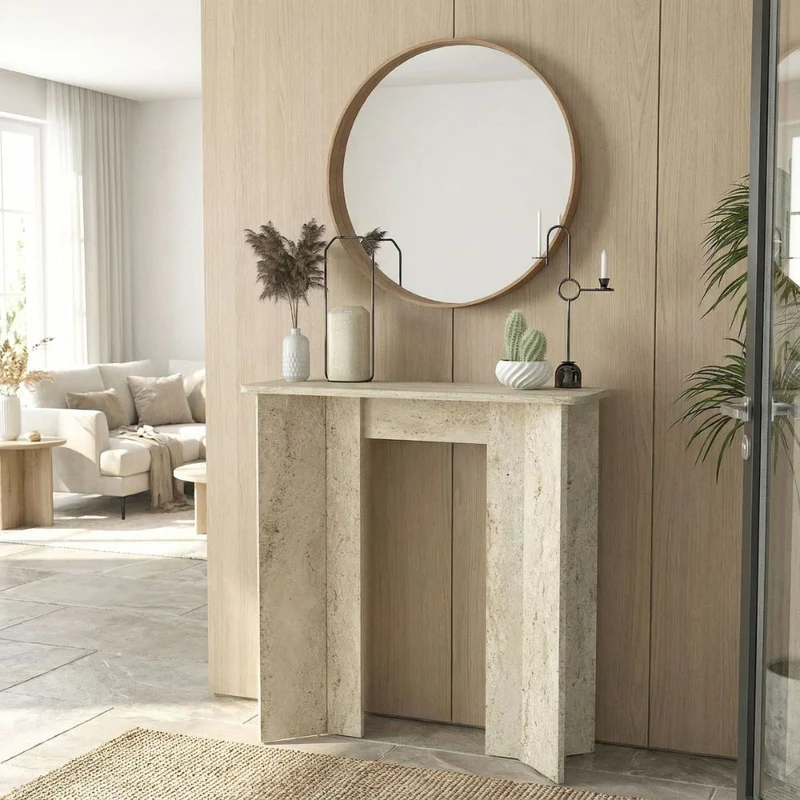 Consolle ingresso travertino con gambe geometriche Mara