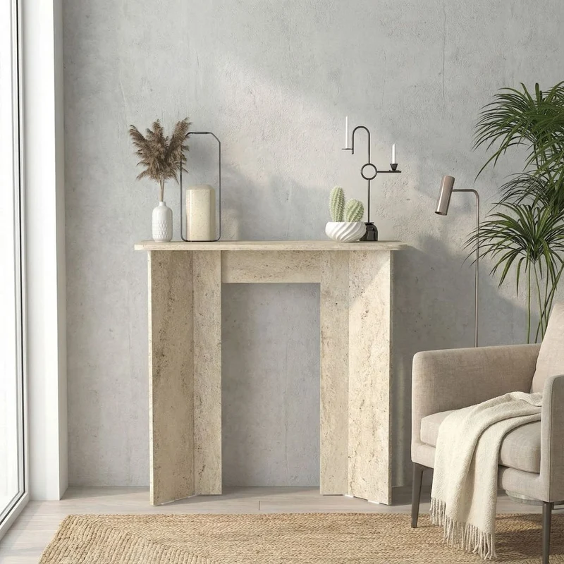 Consolle ingresso travertino con gambe geometriche Mara