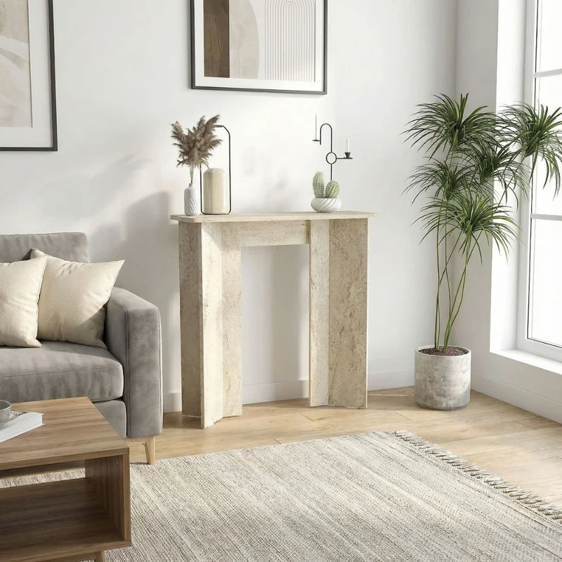 Consolle ingresso travertino con gambe geometriche Mara