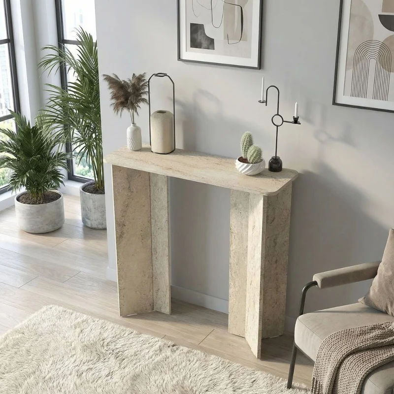 Consolle ingresso travertino con gambe geometriche Mara