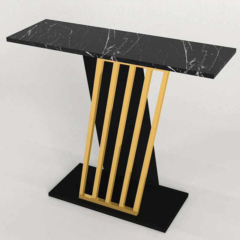Consolle ingresso effetto marmo nero con struttura nera e dettagli oro Gravity